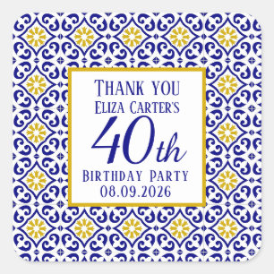 Portugiesisch Tiles Blue 40. Geburtstag Mittelmeer Quadratischer Aufkleber