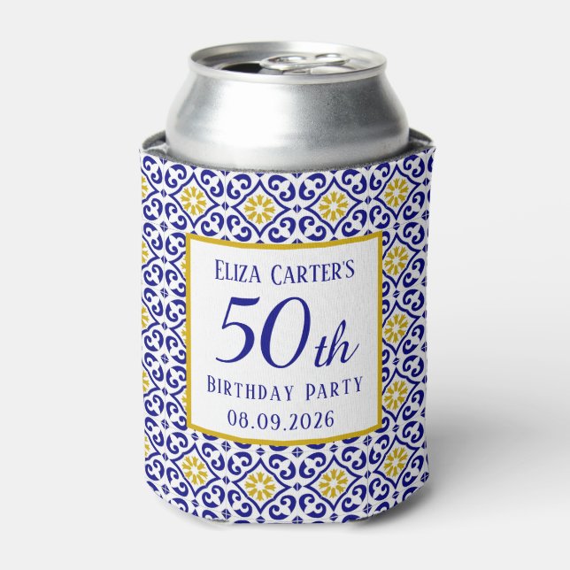 Portugiesisch Tiles Blue 50. Geburtstag Mittelmeer Dosenkühler (Kanne Vorderseite)