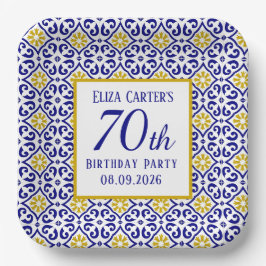Portugiesisch Tiles Blue 70. Geburtstag Mittelmeer Pappteller