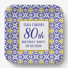 Portugiesisch Tiles Blue 80. Geburtstag Mittelmeer Pappteller