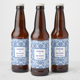 Portugiesisch Tiles Blue Mediterranean Wedding Bierflaschenetikett