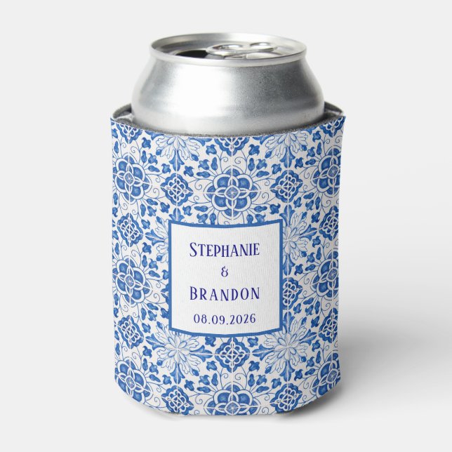 Portugiesisch Tiles Blue Mediterranean Wedding Dosenkühler (Kanne Vorderseite)