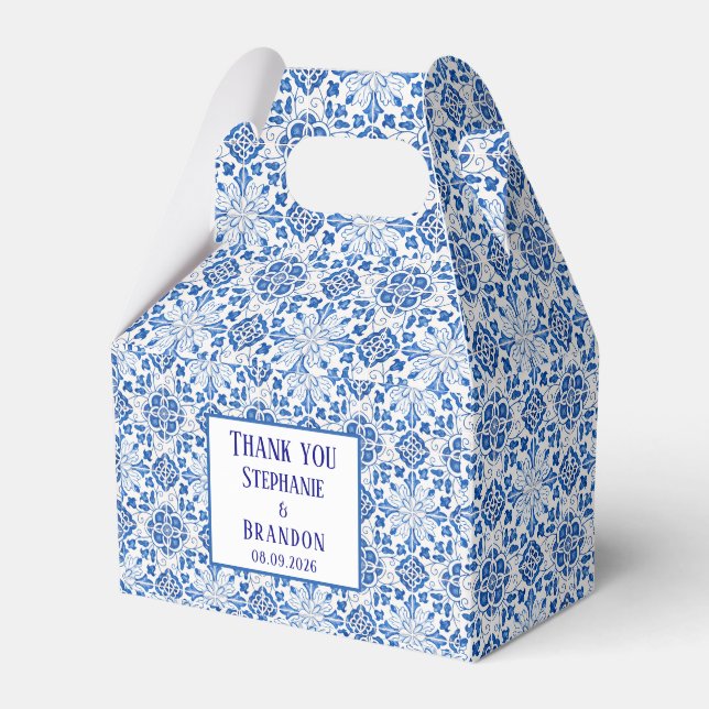 Portugiesisch Tiles Blue Mediterranean Wedding Geschenkschachtel (Vorderseite)