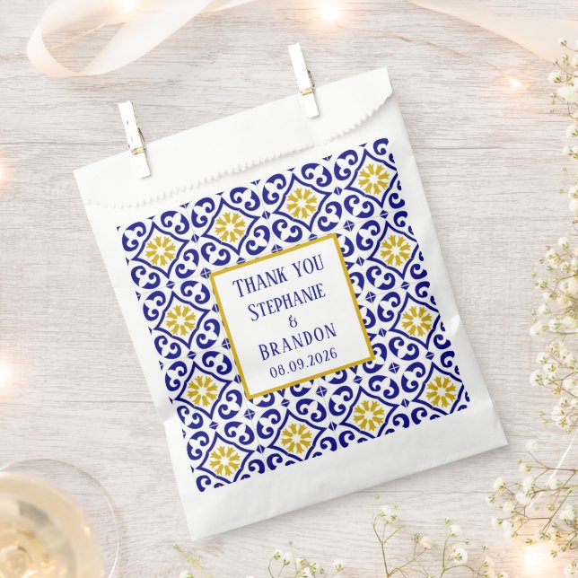 Portugiesisch Tiles Blue Mediterranean Wedding Geschenktütchen (Ausgeschnitten)