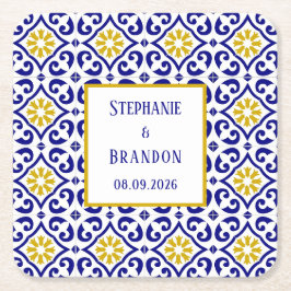 Portugiesisch Tiles Blue Mediterranean Wedding Rechteckiger Pappuntersetzer