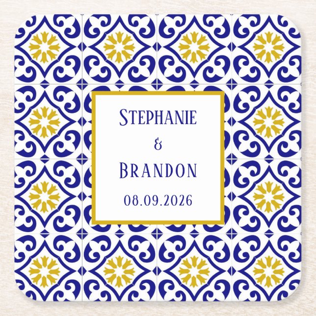 Portugiesisch Tiles Blue Mediterranean Wedding Rechteckiger Pappuntersetzer (Vorderseite)
