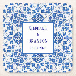 Portugiesisch Tiles Blue Mediterranean Wedding Rechteckiger Pappuntersetzer