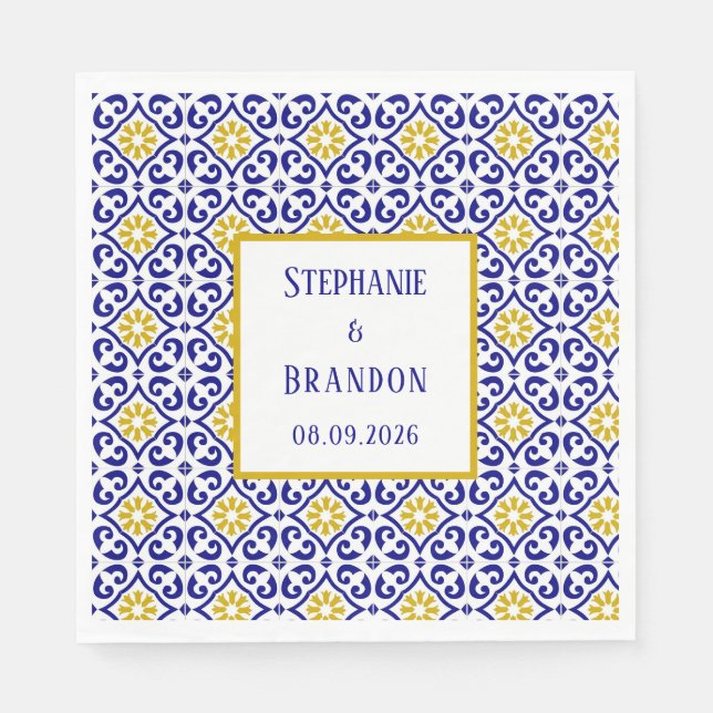 Portugiesisch Tiles Blue Mediterranean Wedding Serviette (Vorderseite)