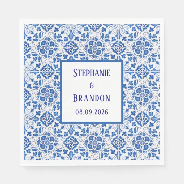 Portugiesisch Tiles Blue Mediterranean Wedding Serviette (Vorderseite)