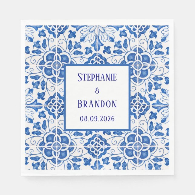 Portugiesisch Tiles Blue Mediterranean Wedding Serviette (Vorderseite)
