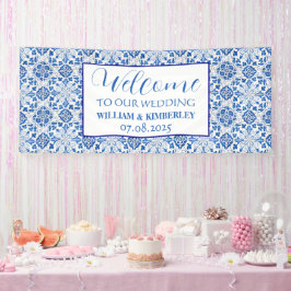 Portugiesisch Tiles Blue Rustic Elegante Wedding Banner