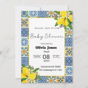 Portugiesische Azulejo Lemon Tiles Baby Shower Einladung