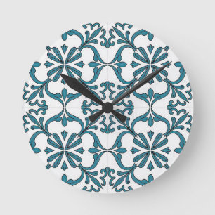 Portugiesische Azulejo-Wanduhr – Blaue Blumenflies Runde Wanduhr