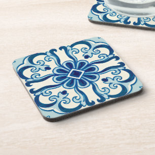 Portugiesische Azulejos Blaue Blumenelemente Getränkeuntersetzer
