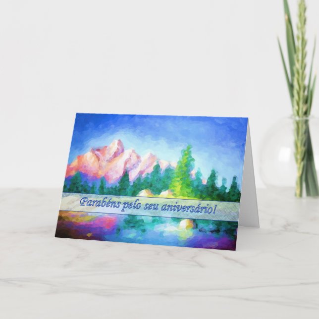 Portugiesische Birthday Pink Mountain Blue Sky Car Karte (Vorderseite)