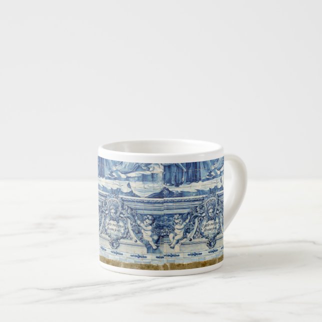 Portugiesische blau-weiße Wandfliesen mit Engeln Espressotasse (Vorderseite Rechts)