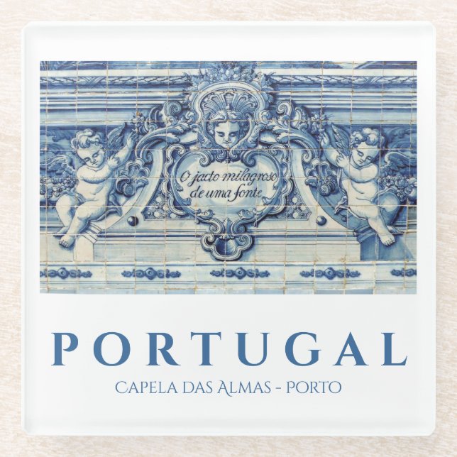 Portugiesische blau-weiße Wandfliesen mit Engeln Glasuntersetzer (Vorderseite)