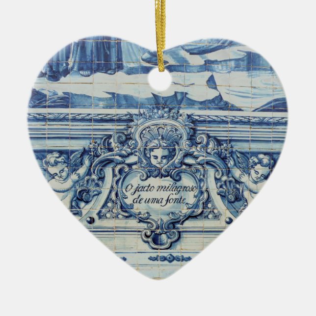 Portugiesische blau-weiße Wandfliesen mit Engeln Keramik Ornament (Vorne)