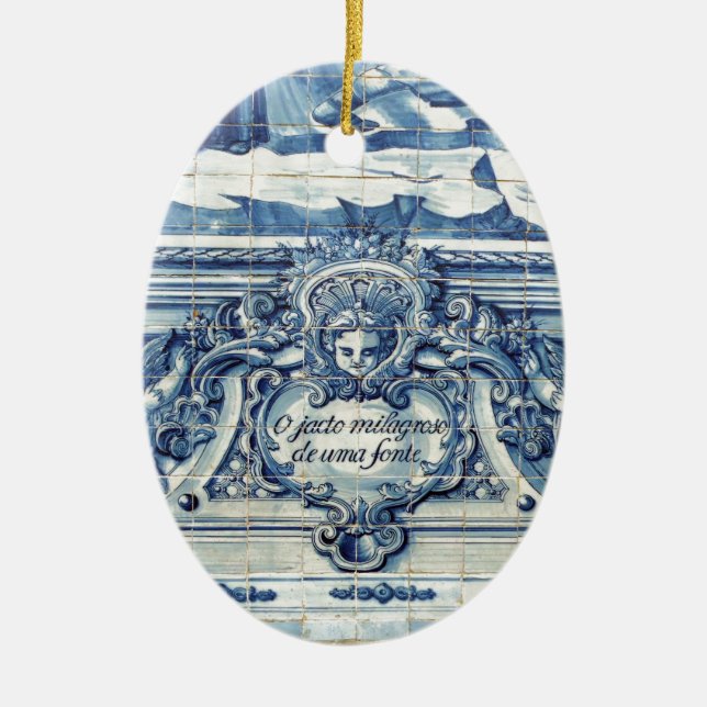 Portugiesische blau-weiße Wandfliesen mit Engeln Keramikornament (Vorne)