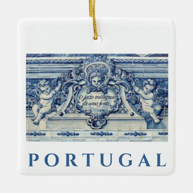 Portugiesische blau-weiße Wandfliesen mit Engeln Keramikornament (Vorderseite)