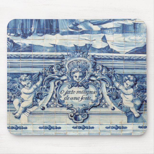 Portugiesische blau-weiße Wandfliesen mit Engeln Mousepad (Vorne)