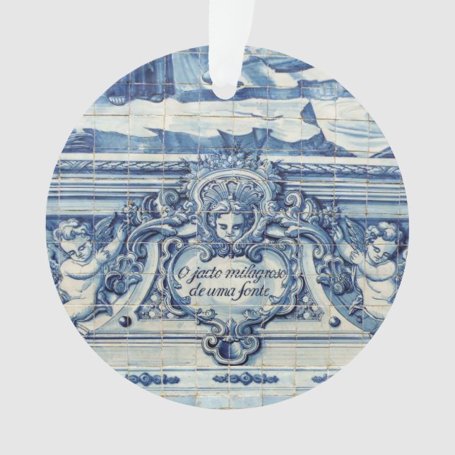 Portugiesische blau-weiße Wandfliesen mit Engeln Ornament (Vorderseite)