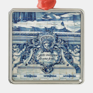 Portugiesische blau-weiße Wandfliesen mit Engeln Ornament Aus Metall