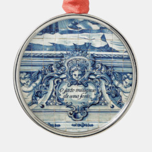 Portugiesische blau-weiße Wandfliesen mit Engeln Ornament Aus Metall