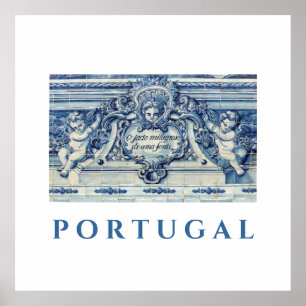 Portugiesische blau-weiße Wandfliesen mit Engeln Poster