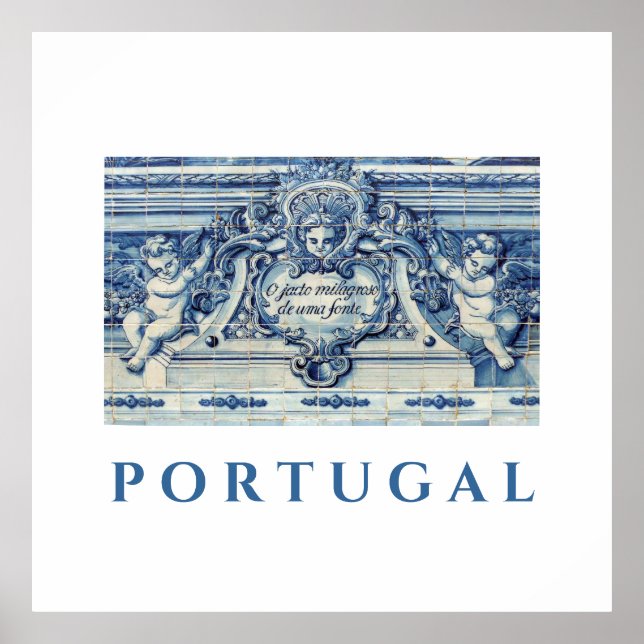 Portugiesische blau-weiße Wandfliesen mit Engeln Poster (Vorne)