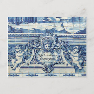 Portugiesische blau-weiße Wandfliesen mit Engeln Postkarte