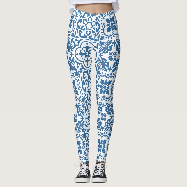 Portugiesische blaue Fliesen 2 Leggings (Vorderseite)
