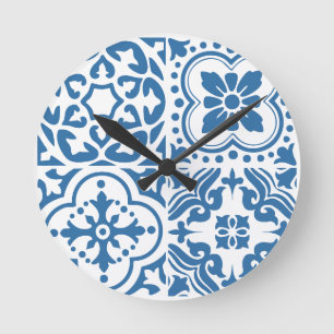 Portugiesische blaue Fliesen 2 Runde Wanduhr