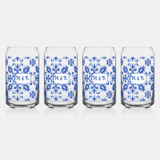 Portugiesische Blaue Fliesen-Monogramm  Dosenglas (Vorderseite)