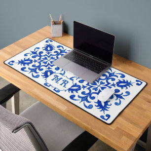 Portugiesische blaue Fliesenmonogramm Schreibtischunterlage
