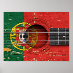 Portugiesische Flagge für alte akustische Gitarre Poster