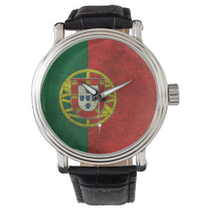 Portugiesische Flagge gealterter Stahleffekt Armbanduhr
