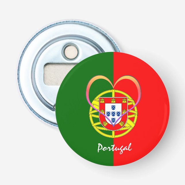 Portugiesische Flagge & Herz - Portugal/Sportfans Flaschenöffner (Vorderseite)