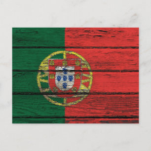 Portugiesische Flagge mit robustem Holzkorneffekt Postkarte