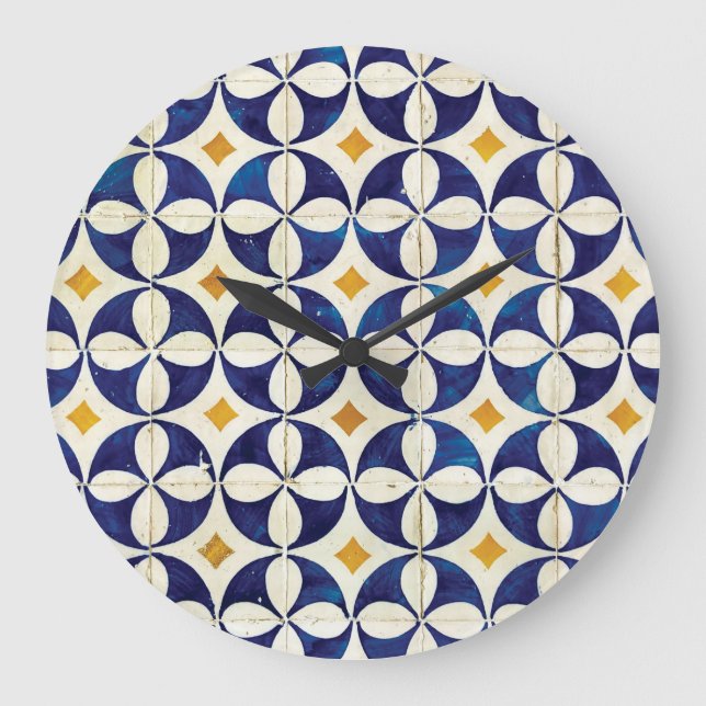 Portugiesische Flies - Azulejo-Muster Große Wanduhr (Vorderseite)