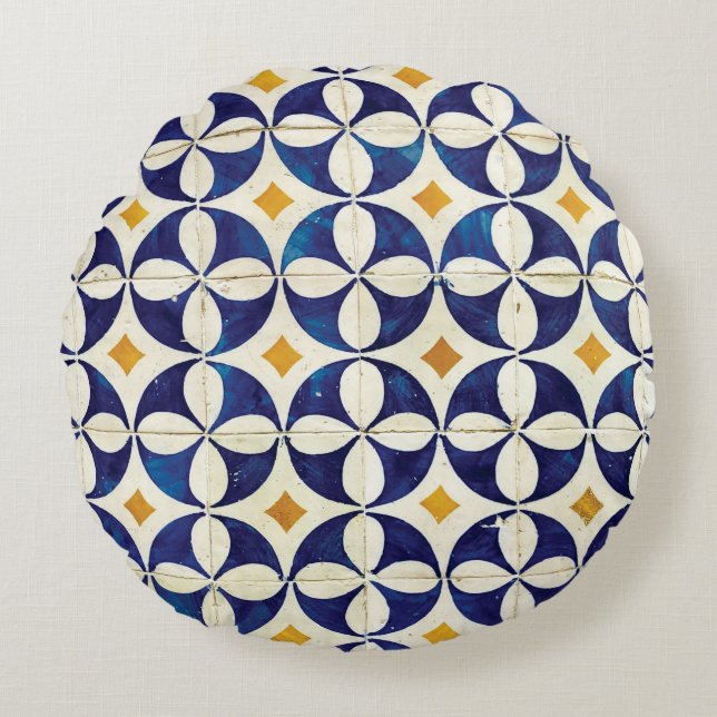 Portugiesische Flies - Azulejo-Muster Rundes Kissen (Vorderseite)