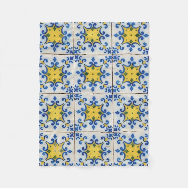 Portugiesische Fliesen - Azulejo Blau- und Gelbmus Fleecedecke (Vorderseite)