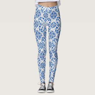 Portugiesische Fliesen Azulejo Muster Yoga-Hose Bl Leggings