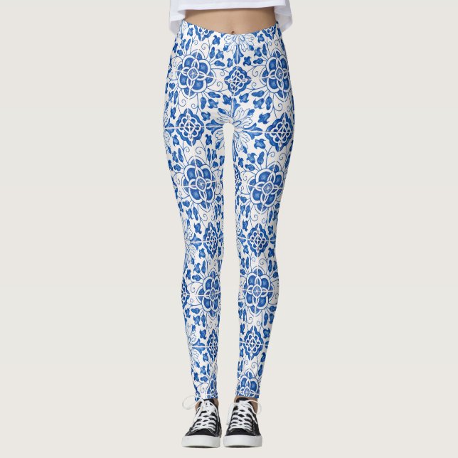 Portugiesische Fliesen Azulejo Pattern Yoga Pants  Leggings (Vorderseite)