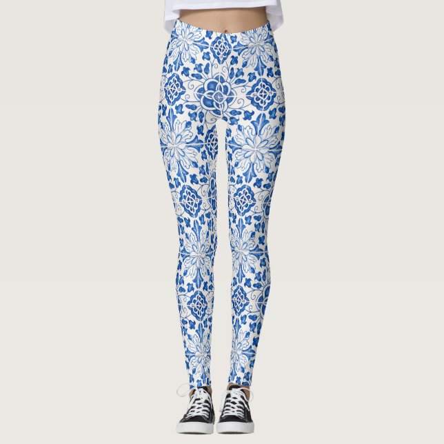 Portugiesische Fliesen Azulejo Pattern Yoga Pants  Leggings (Vorderseite)