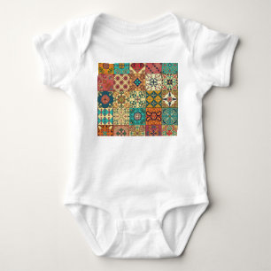 Portugiesische Fliesen: Azulejo Stil nahtlos Muste Baby Strampler
