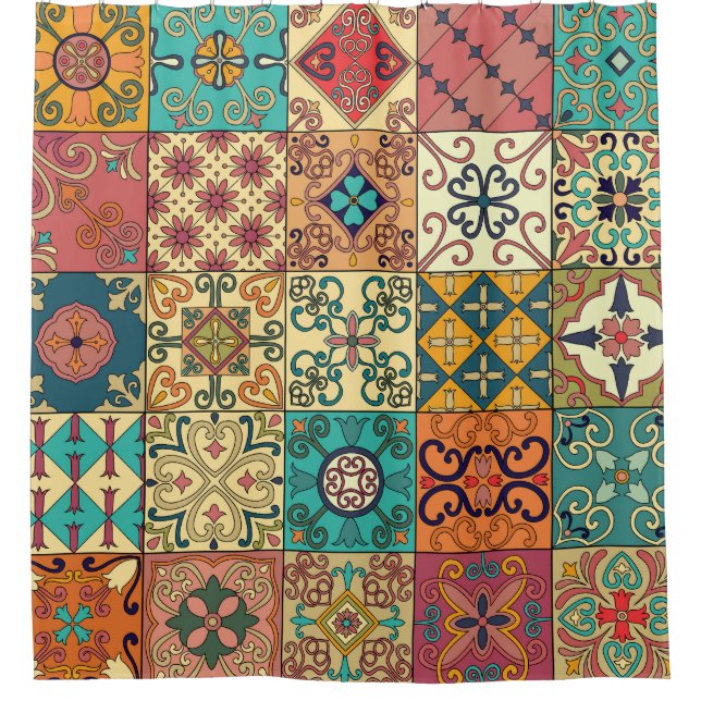 Portugiesische Fliesen: Azulejo Stil nahtlos Muste Duschvorhang (Vorderseite)