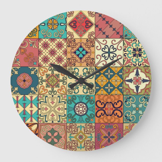 Portugiesische Fliesen: Azulejo Stil nahtlos Muste Große Wanduhr (Vorderseite)