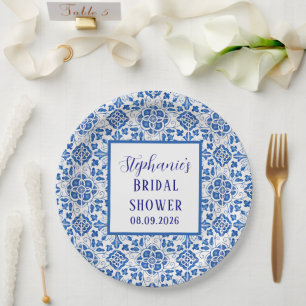 Portugiesische Fliesen Blau Mediterrane Hochzeitsd Pappteller