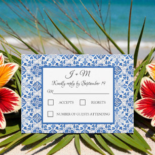 Portugiesische Fliesen Blau Weiß Mediterran Antwor RSVP Karte